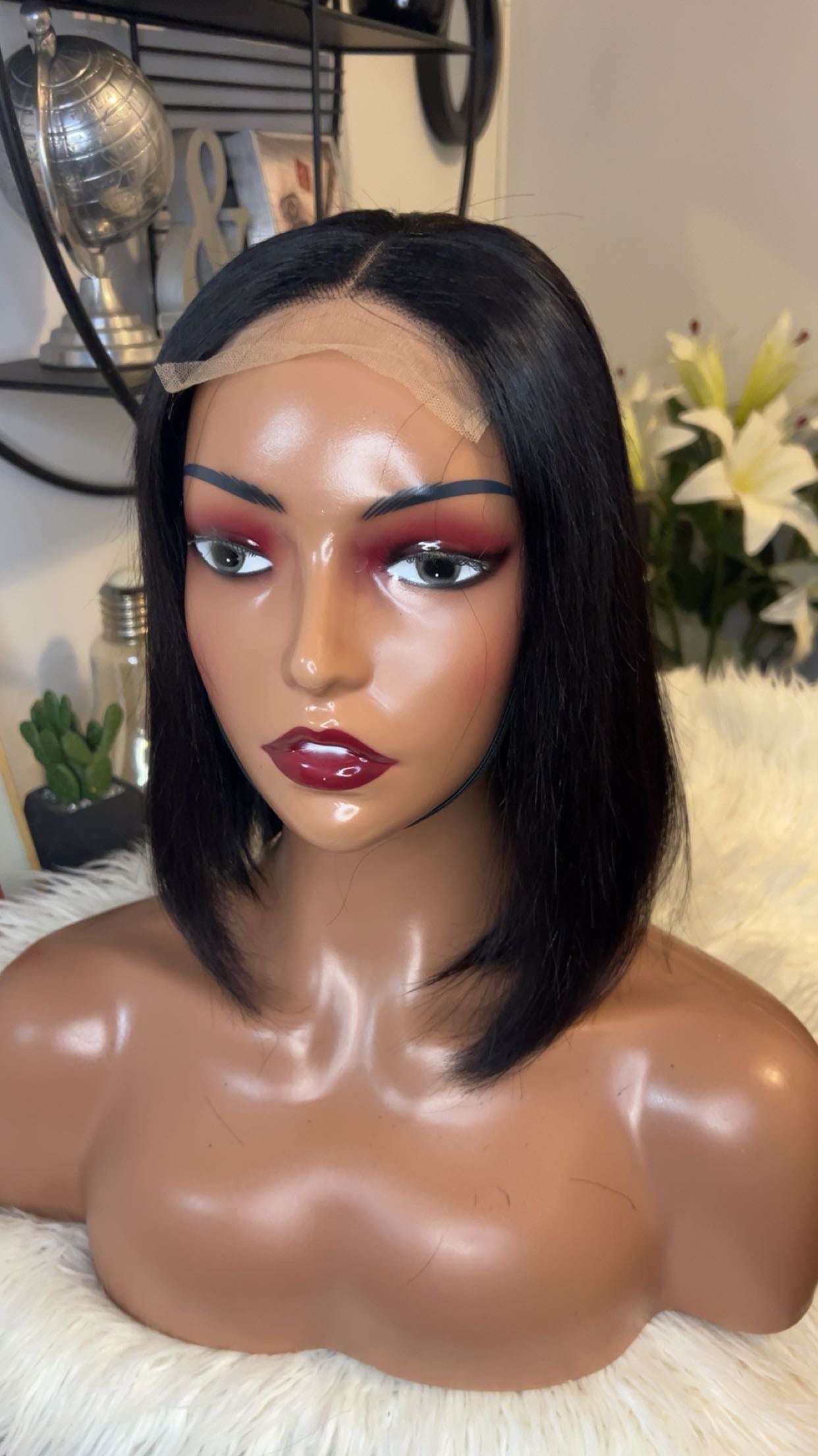 Perruque bob vietnamienne de 10 pouces SDD Bone straight; densité 300% couleurs brune closure 5X5