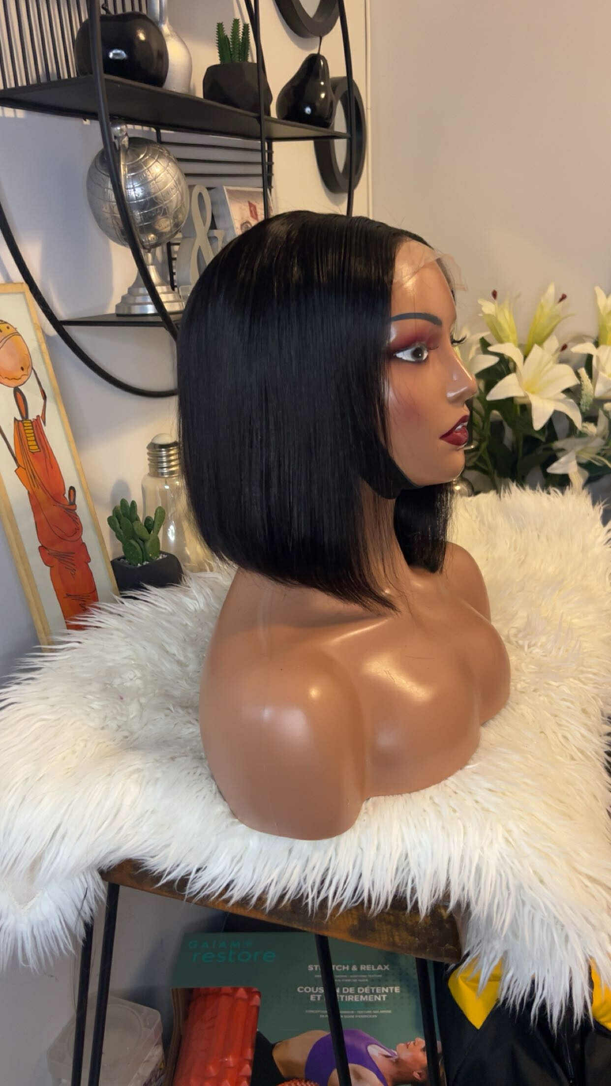 Perruque vietnamienne bone straight 8'' inches SSD densité 300% avec closure 5X5