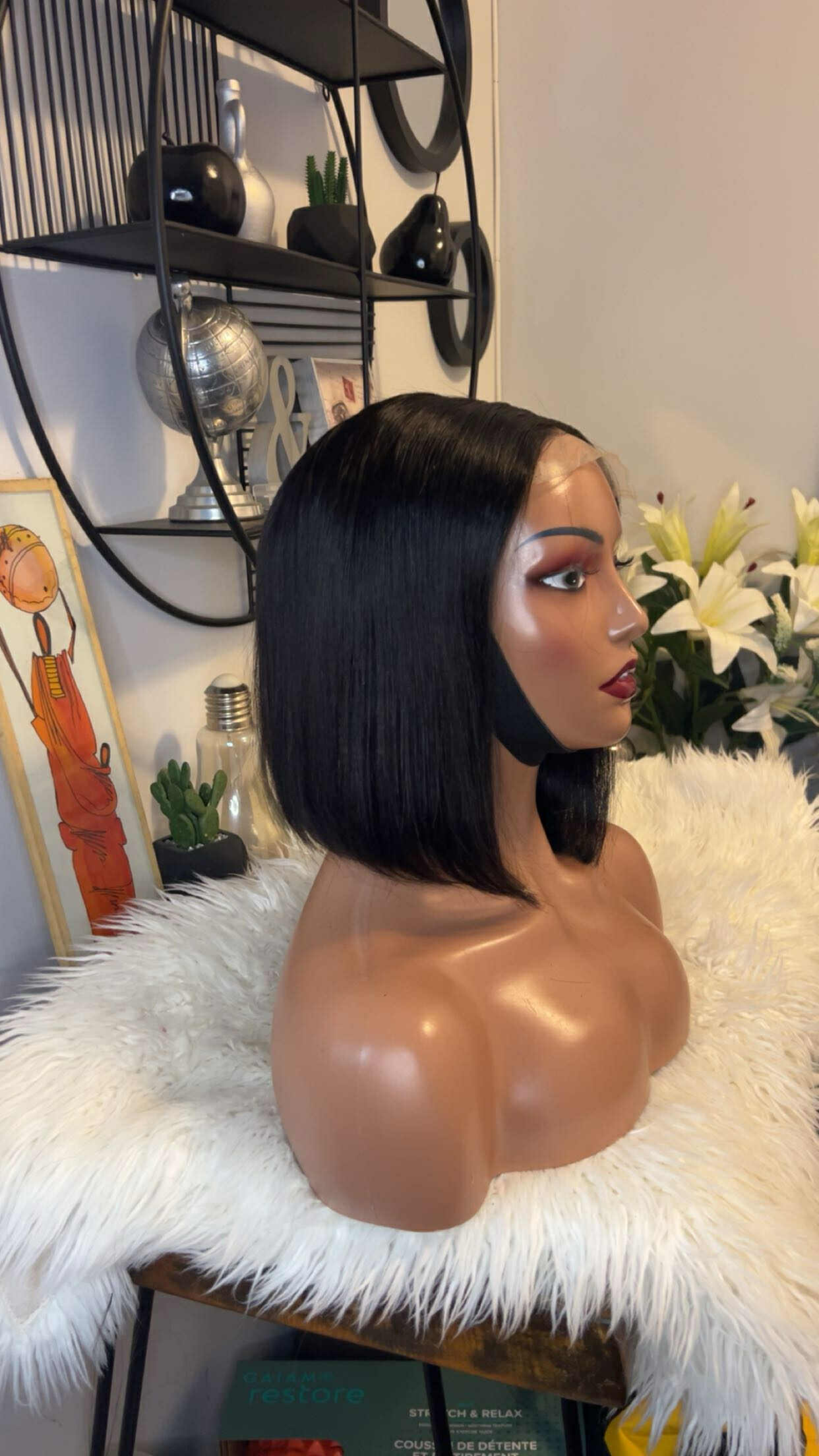 Perruque vietnamienne bone straight 8'' inches SSD densité 300% avec closure 5X5