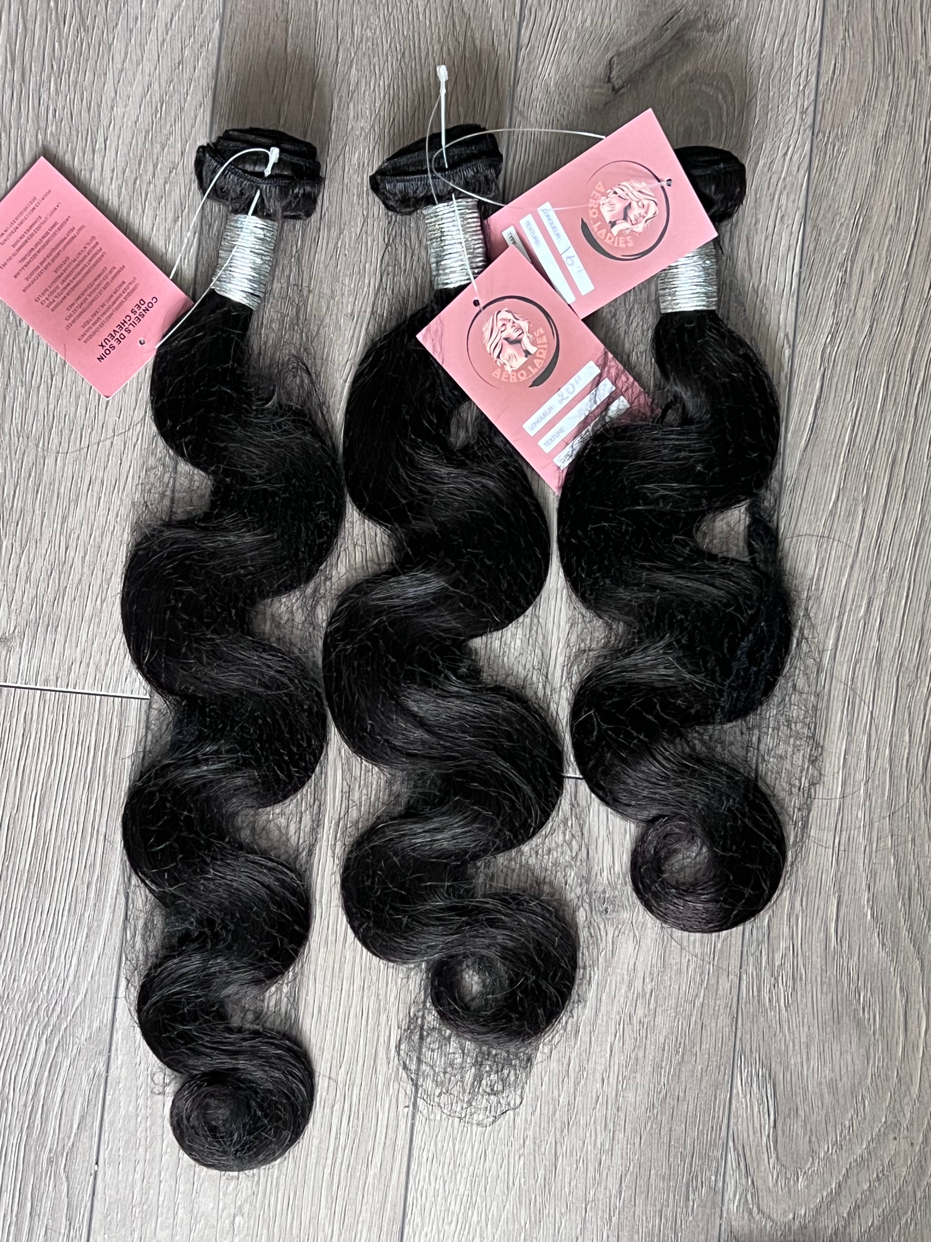 Bundles de cheveux raw Body wave 100% human hair, non traités, doux & soyeux, tenue longue durée, Sans noeud, Sans chute