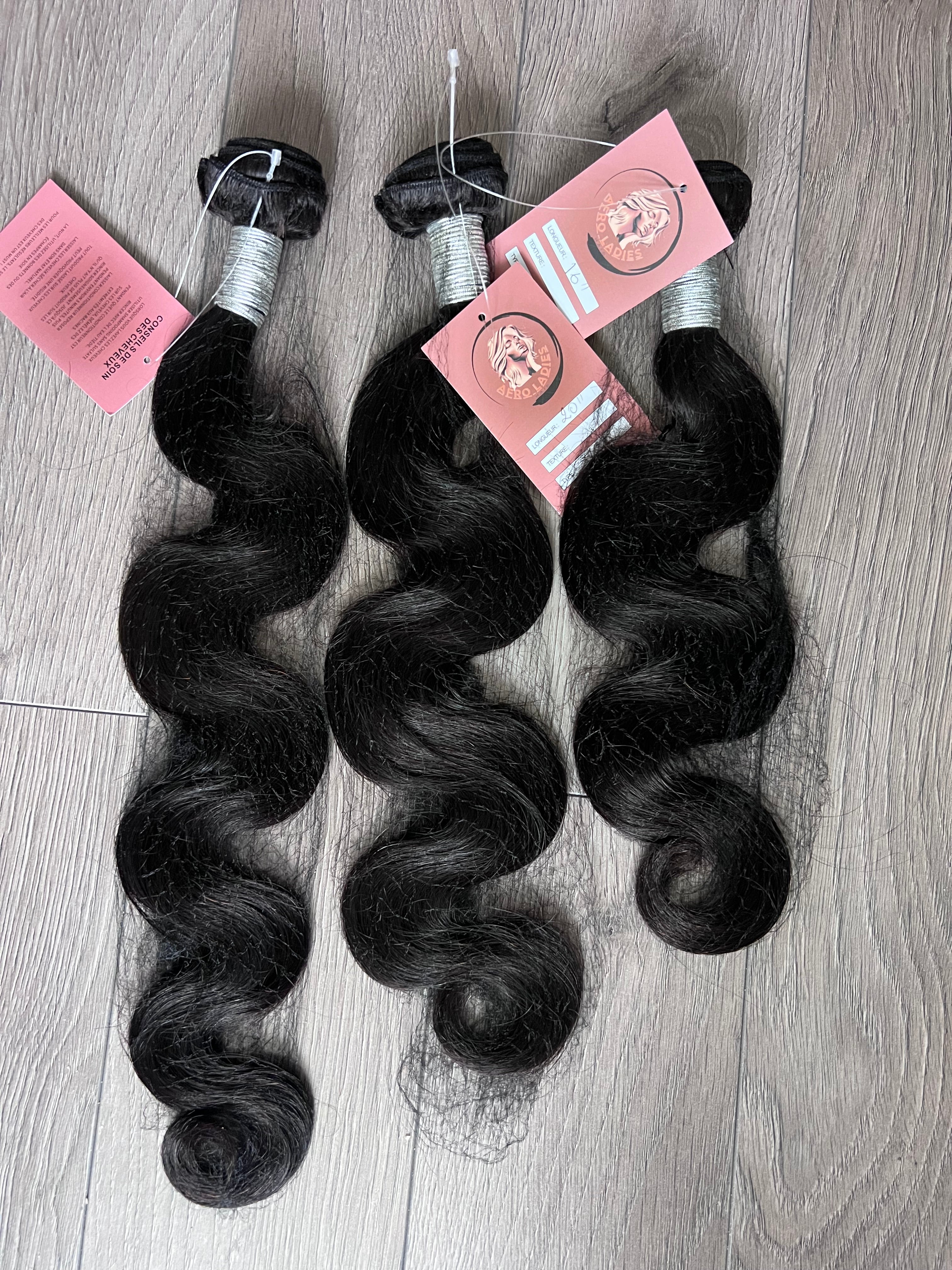 Bundles de cheveux raw Body wave 100% human hair, non traités, doux & soyeux, tenue longue durée, Sans noeud, Sans chute