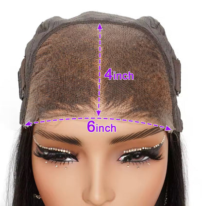 Perruque brésilienne 100% human hair sans colle, 18 pouces densité 250%; lace 6x4 couleur noir naturel