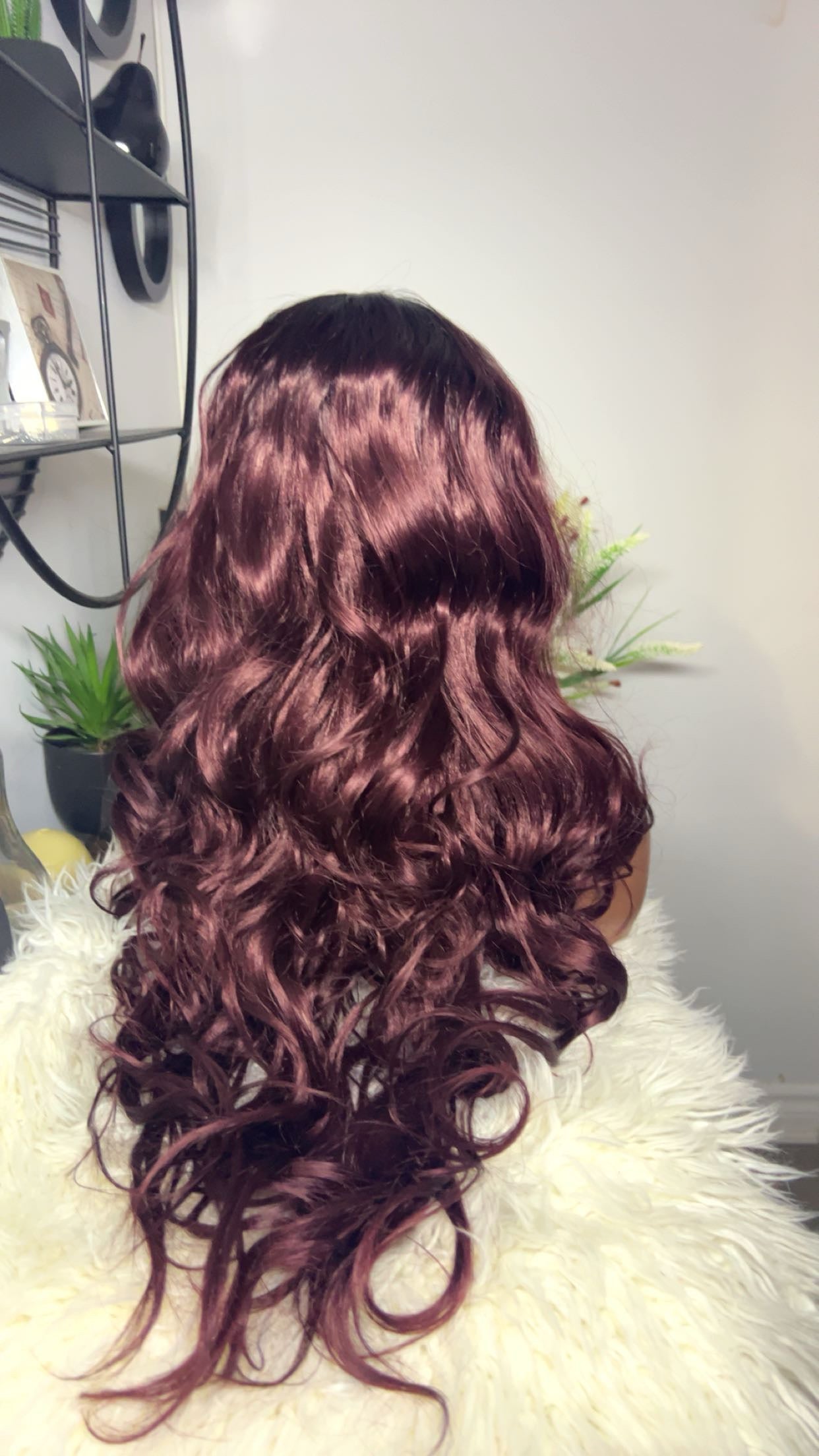 Blend hair ondulée de 24 pouces lace 13x4 couleur deux tons rouge bordeaux