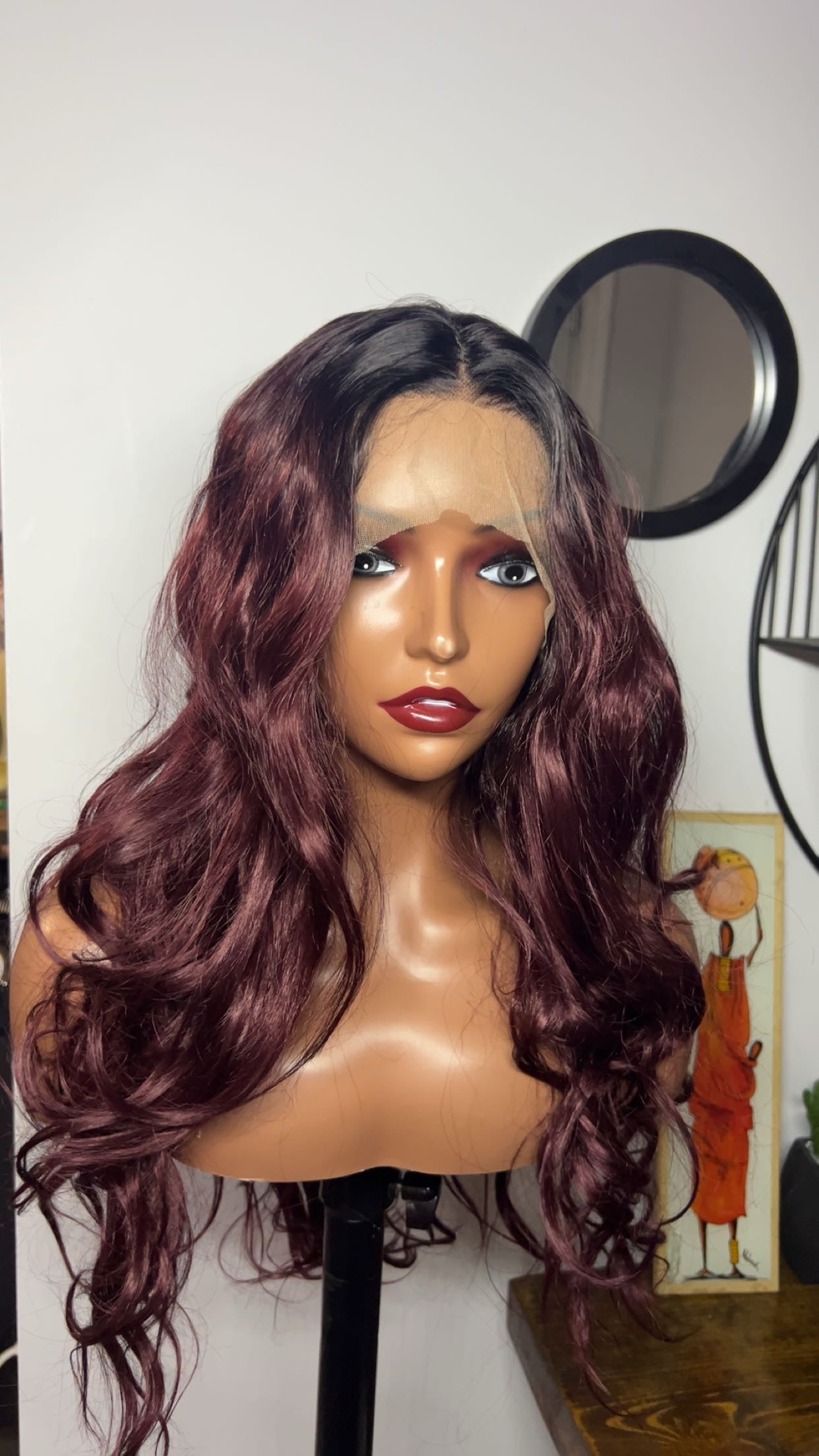 Blend hair ondulée de 24 pouces lace 13x4 couleur deux tons rouge bordeaux
