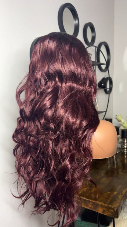 Blend hair ondulée de 24 pouces lace 13x4 couleur deux tons rouge bordeaux