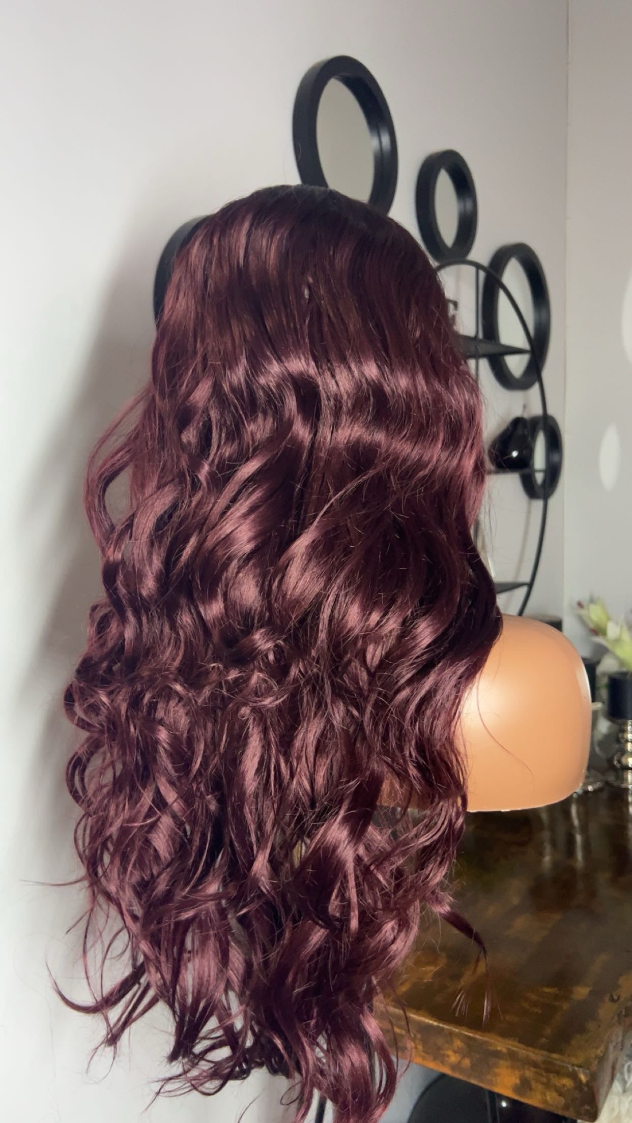 Blend hair ondulée de 24 pouces lace 13x4 couleur deux tons rouge bordeaux