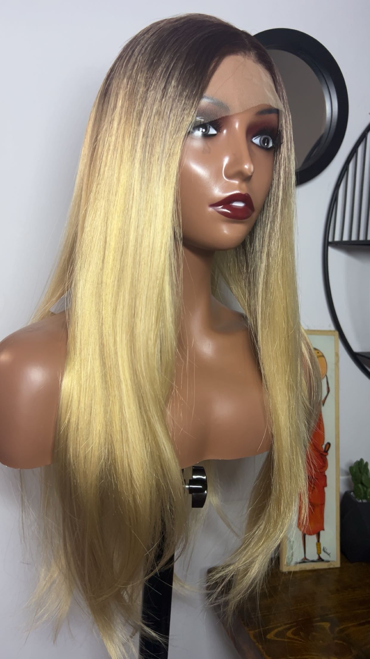 Blend hair 22 pouces lace 13x6 couleur blond ombré à la racine