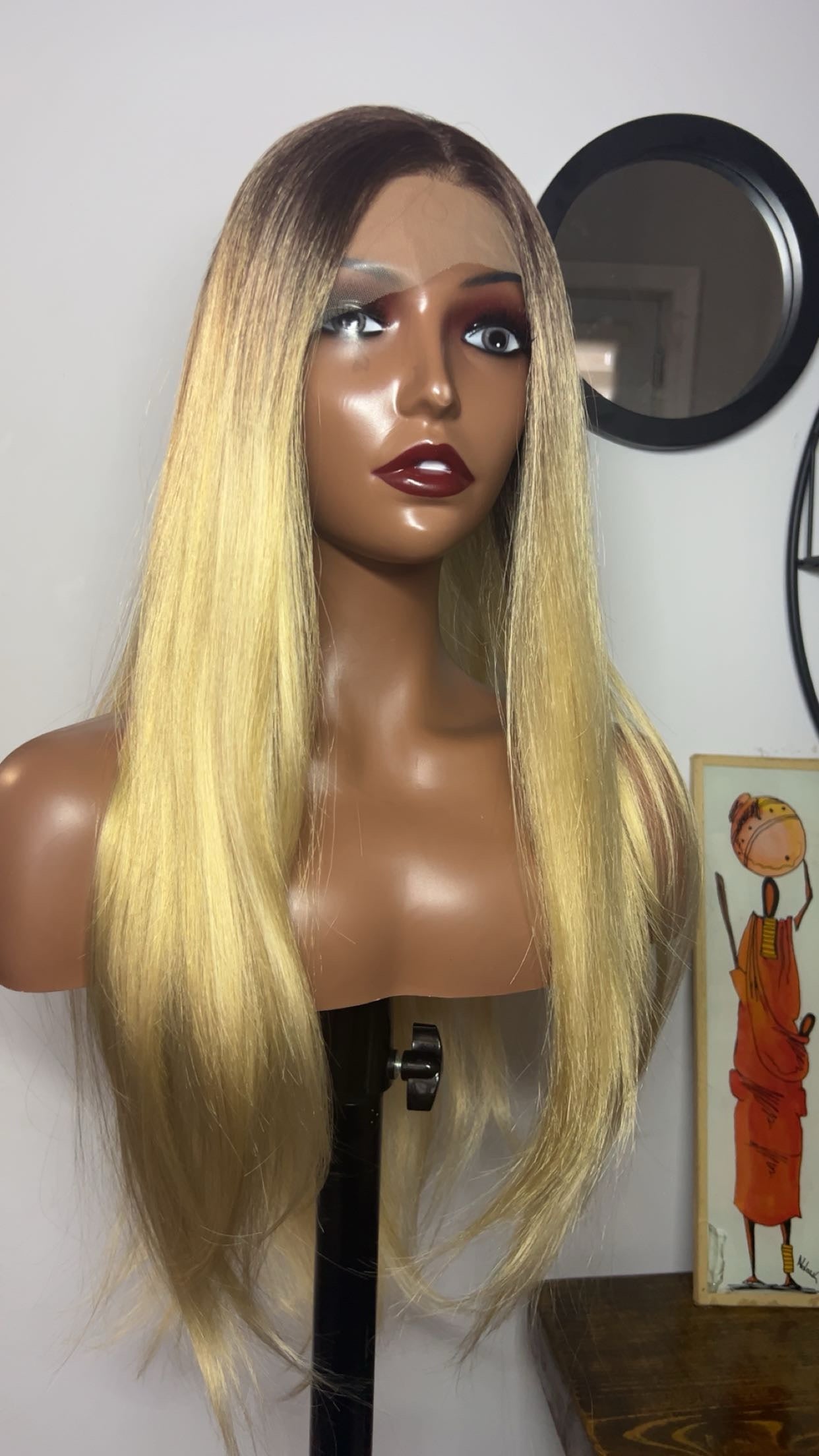 Blend hair 22 pouces lace 13x6 couleur blond ombré à la racine