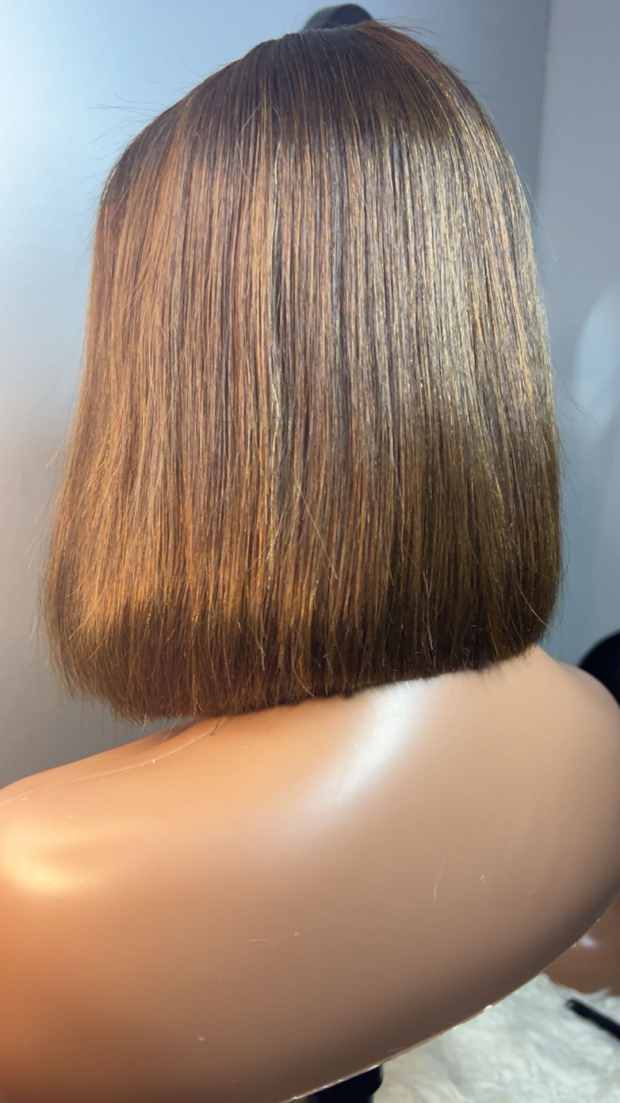 Perruque bob vietnamienne de 8 pouces SDD Bone straight; densité 300% couleurs brune closure 2x6