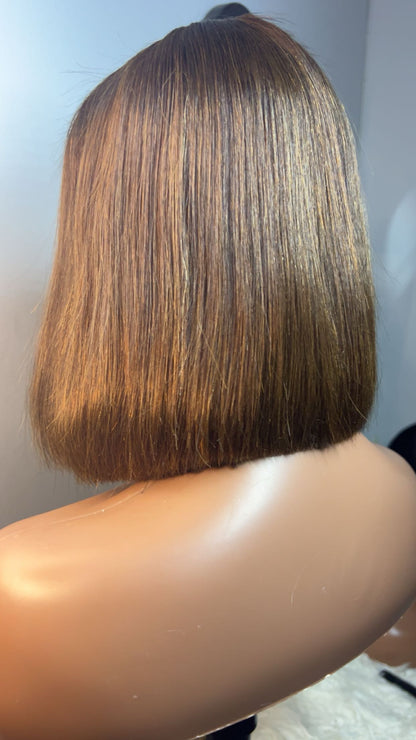 Perruque bob vietnamienne de 8 pouces SDD Bone straight; densité 300% couleurs brune closure 2x6