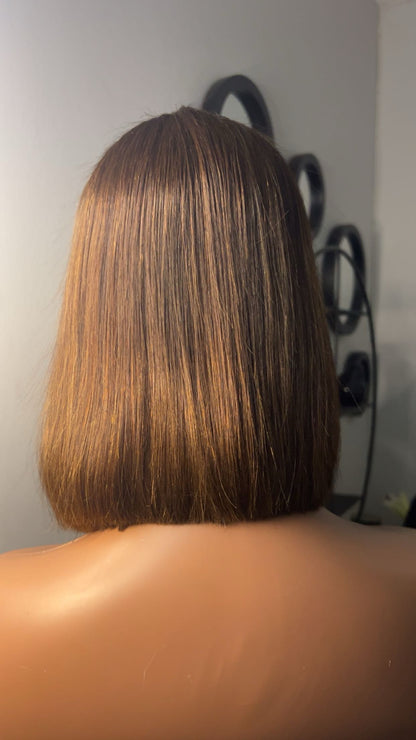 Perruque bob vietnamienne de 8 pouces SDD Bone straight; densité 300% couleurs brune closure 2x6