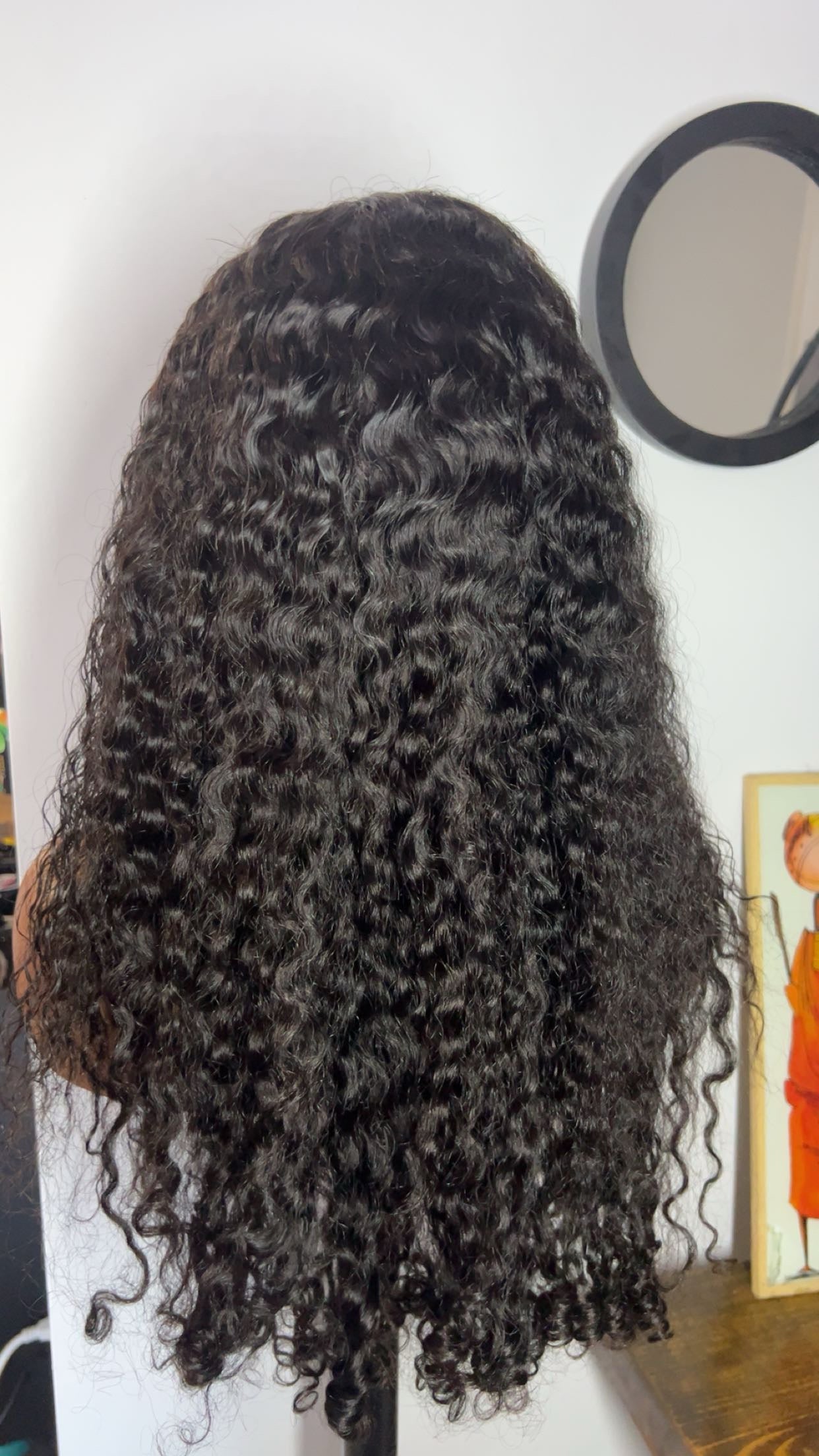 Perruque burnese curly 100% cheveux birman de 24 pouces ; densité 250% couleur noir naturel lace 13x6