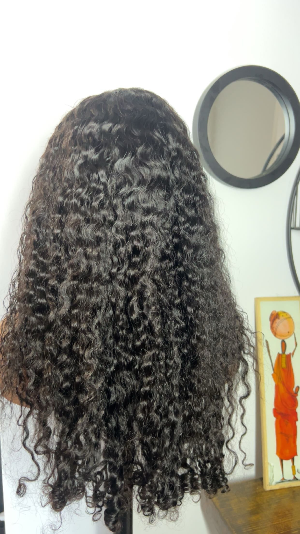 Perruque burnese curly 100% cheveux birman de 24 pouces ; densité 250% couleur noir naturel lace 13x6
