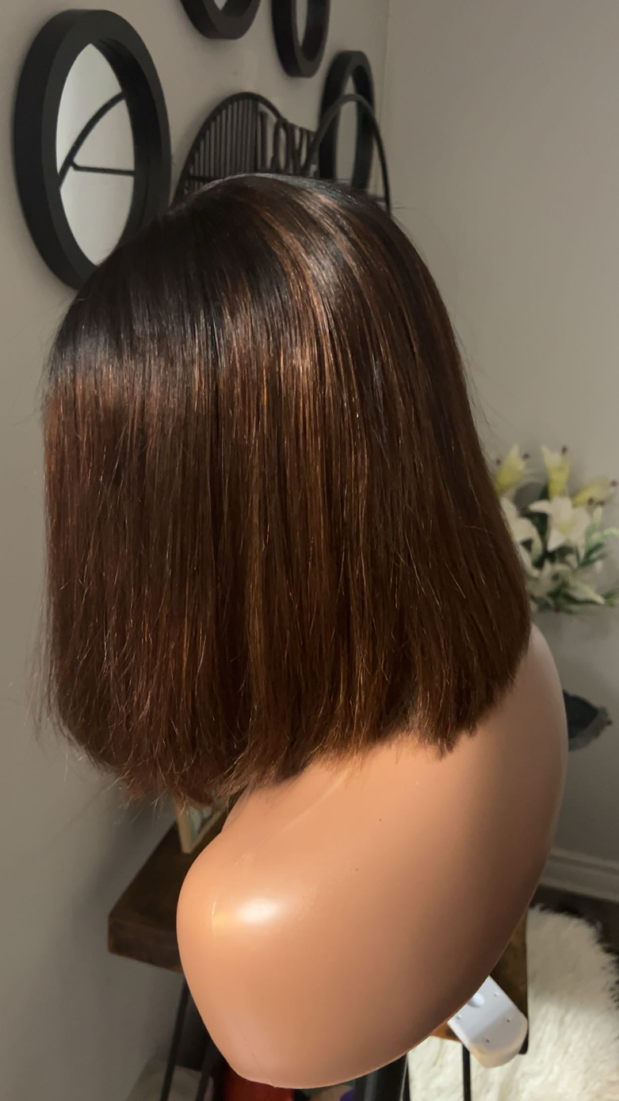 Perruque bob vietnamienne de 10 pouces SDD Bone straight; densité 300% couleurs brune closure 5X5