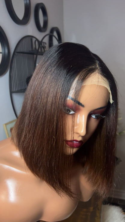 Perruque bob vietnamienne de 10 pouces SDD Bone straight; densité 300% couleurs brune closure 5X5