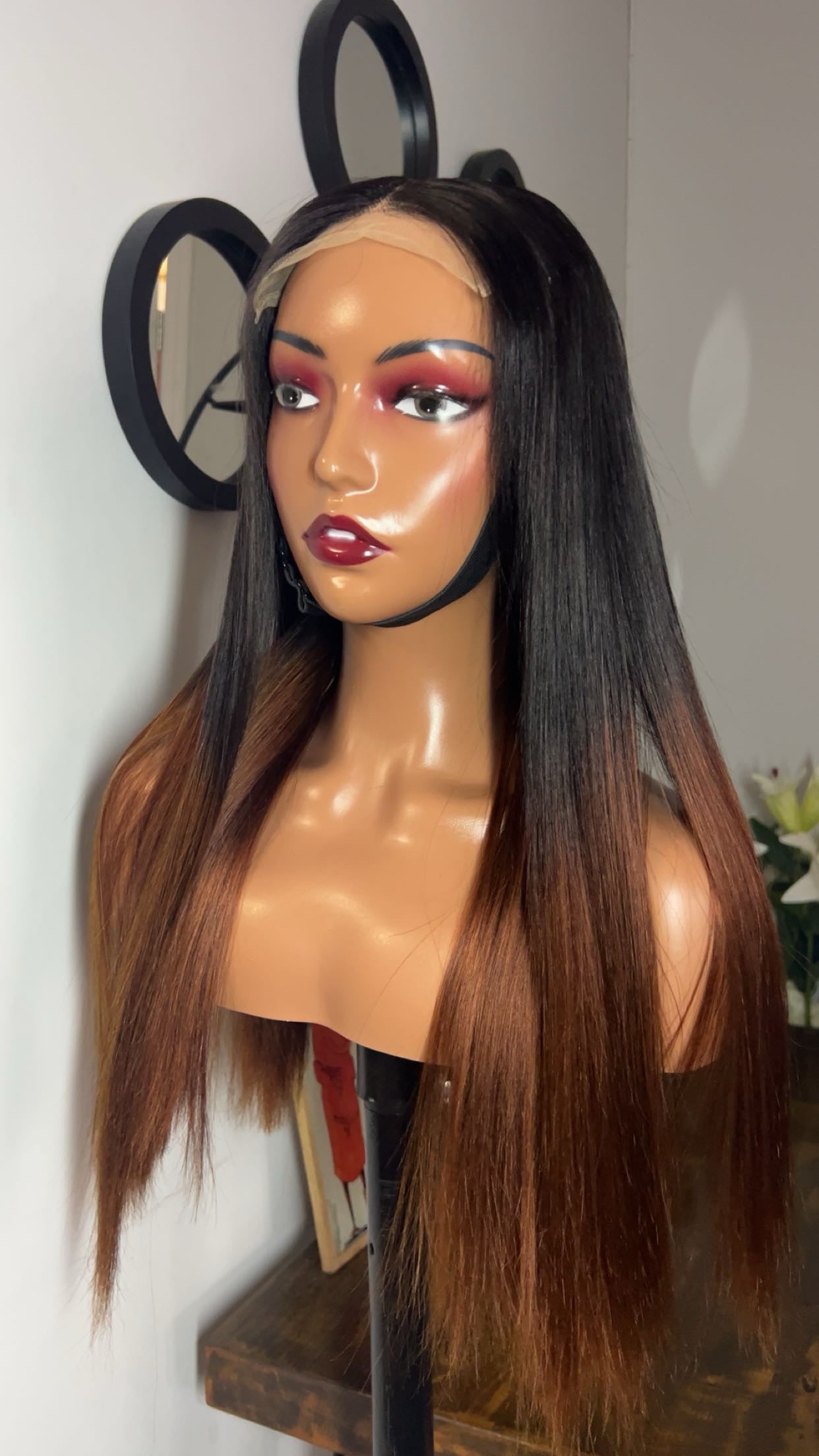 Perruque vietnamienne de 22 pouces SDD Bone straight; densité 350% couleur T1B-30 closure 5X5