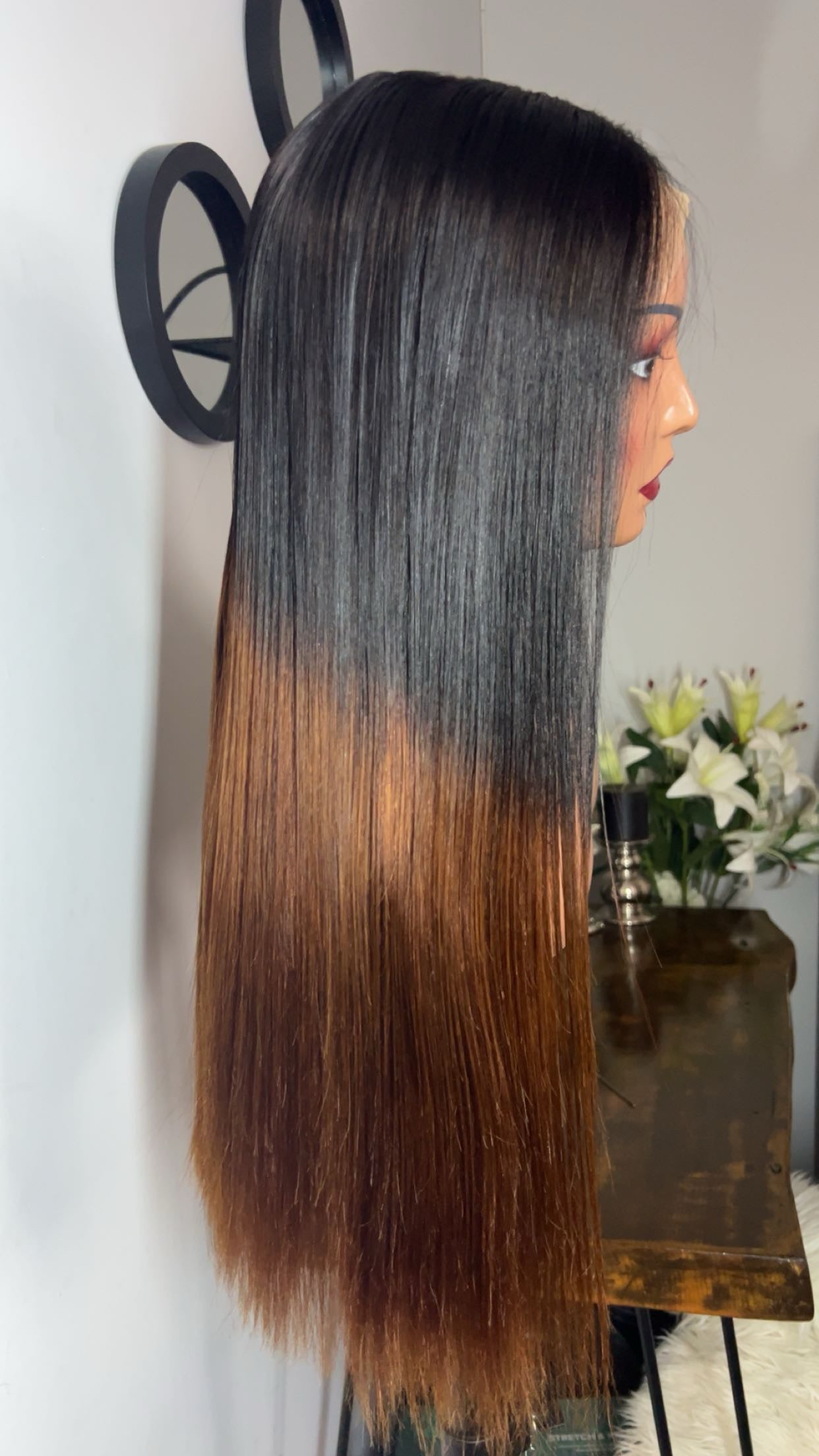 Perruque vietnamienne de 22 pouces SDD Bone straight; densité 350% couleur T1B-30 closure 5X5