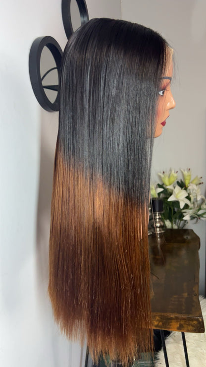 Perruque vietnamienne de 22 pouces SDD Bone straight; densité 350% couleur T1B-30 closure 5X5