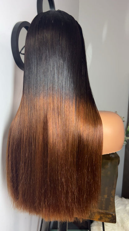 Perruque vietnamienne de 22 pouces SDD Bone straight; densité 350% couleur T1B-30 closure 5X5