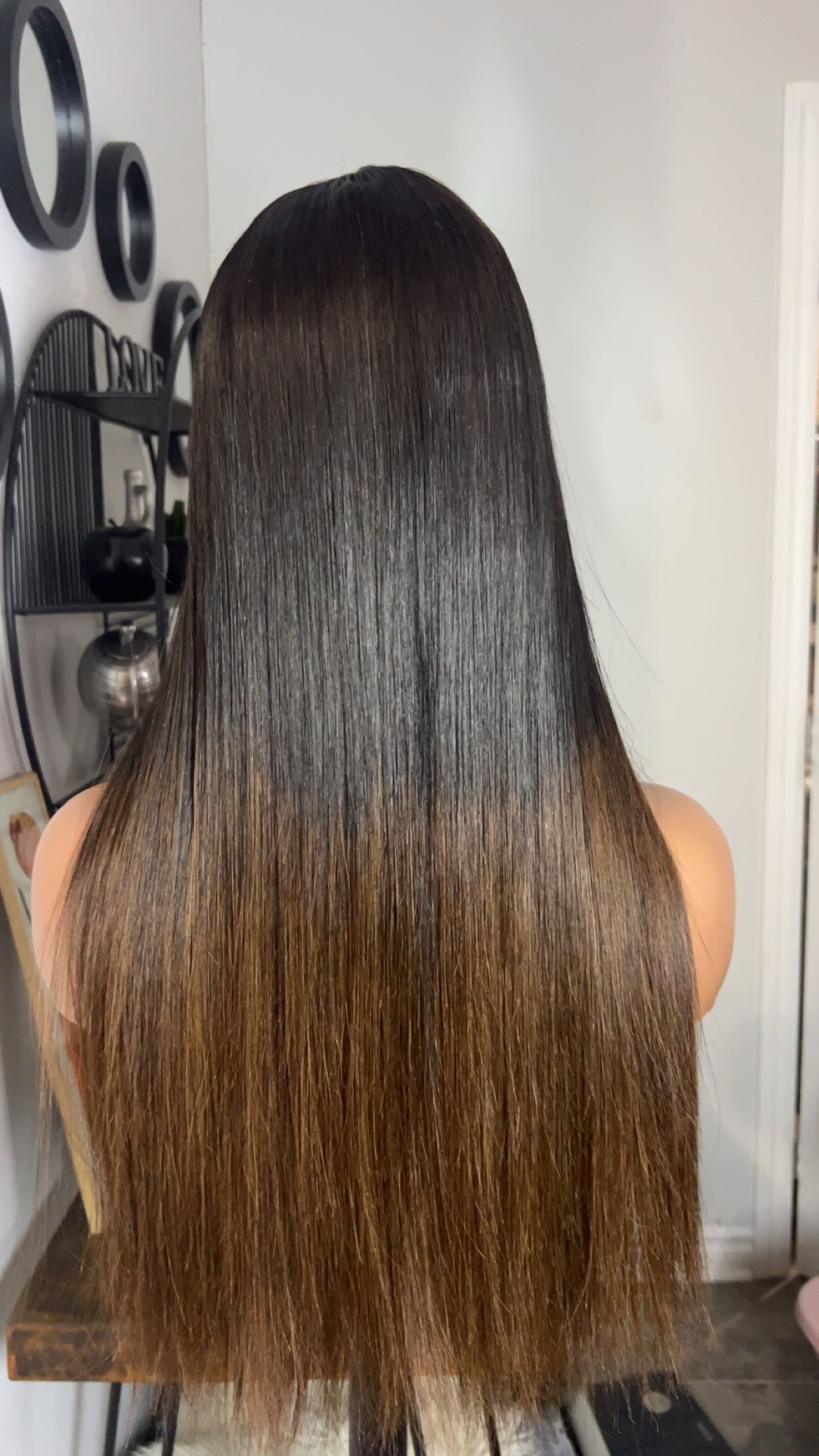 Perruque vietnamienne de 22 pouces SDD Bone straight; densité 300% couleur 1B-4 closure 5X5 transparent