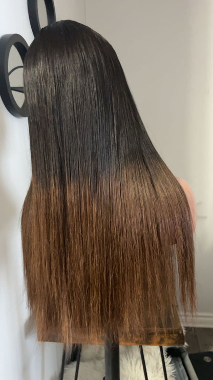 Perruque vietnamienne de 22 pouces SDD Bone straight; densité 300% couleur 1B-4 closure 5X5 transparent