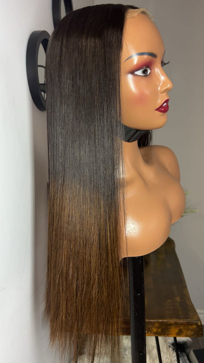 Perruque vietnamienne de 22 pouces SDD Bone straight; densité 300% couleur 1B-4 closure 5X5 transparent