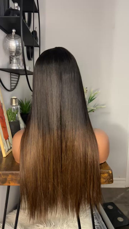 Perruque vietnamienne de 22 pouces SDD Bone straight; densité 300% couleur 1B-4 closure 5X5 transparent