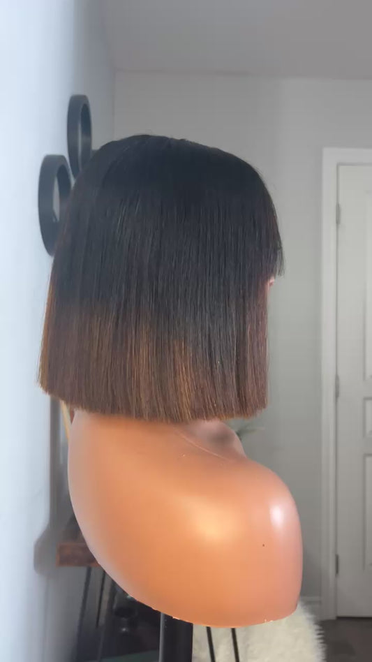 perruque vietnamienne en frange bone straight 8'' inches SSD densité 300% avec closure 2X6