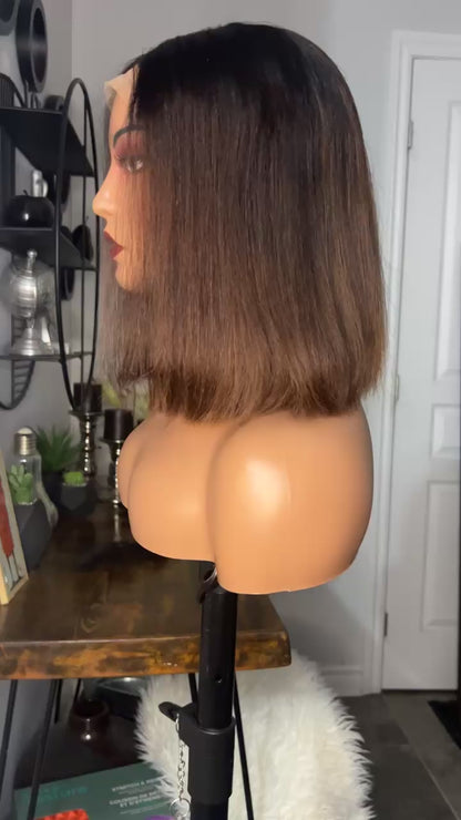 Perruque bob vietnamienne de 10 pouces SDD Bone straight; densité 300% couleurs brune closure 5X5