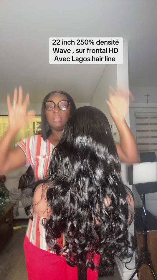 100% human hair de 22 pouces sur frontal 13x4 + Lagos hair line , densité 250
