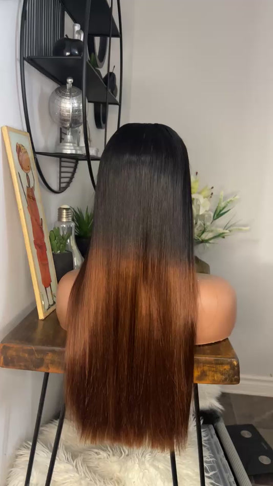 Perruque vietnamienne de 22 pouces SDD Bone straight; densité 350% couleur T1B-30 closure 5X5