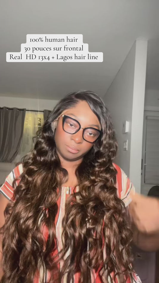 Wave de 30 pouces sur frontal real HD 13x4 + Lagos hair Line densité 400%